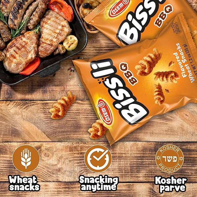 Osem Bissli Crunchy BBQ Wheat Snack, 1.23oz Bags (Pack of 12) – Kosher, No Artificial Colors or Preservatives – Conveniently Packaged for On the Go Snacking