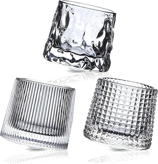 Crystal Whiskey Glasses 5 OZ Set of 3, Rotatable Old Fashioned Glasses, Tumbler Rocks Bar Glass for Drinking Bourbon, Scotch, Cocktails, Cognac竊뉽arger Sizeç«?,<div>