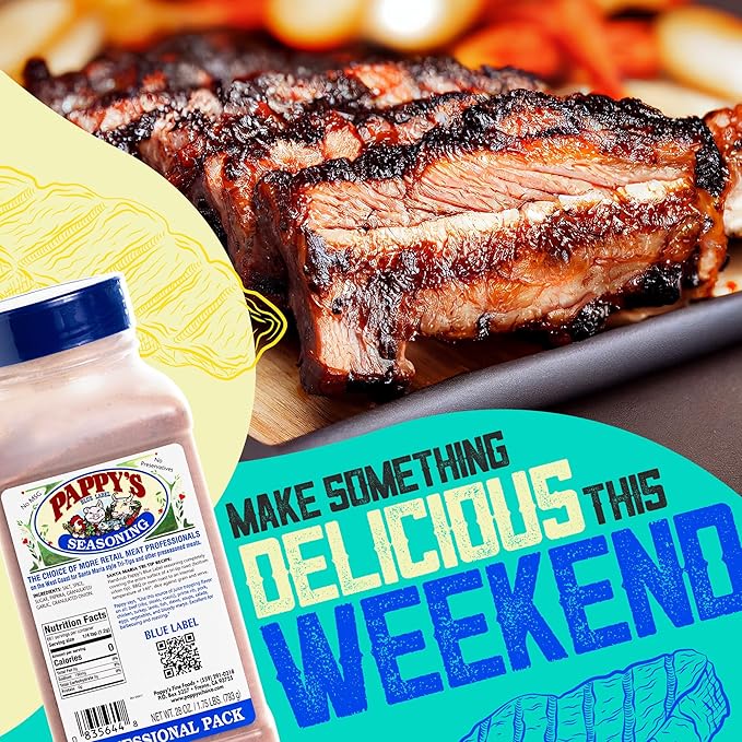 Pappy's Choice Seasonings - Less Salt. Perfect for bbq and smoked brisket, steak, beef, chicken, fajita, hogs, rib, seafood, bagel, popcorn, jerk, pizza and more.