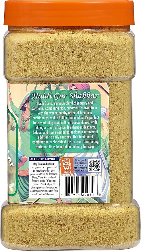 Rani Haldi Gur Shakkar (Turmeric with Indian Jaggery) Indian Unrefined Raw Cane Sugar 35oz (2.2lbs) 1kg PET Jar ~ Gluten Friendly | Vegan | NON-GMO | Kosher | No Salt or fillers | Indian Product
