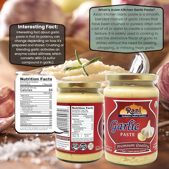 Asian Kitchen Garlic Cooking Paste 26.5oz (750g) Glass Jar ~ Vegan | Gluten Free | NON-GMO | No Colors | Indian Origin