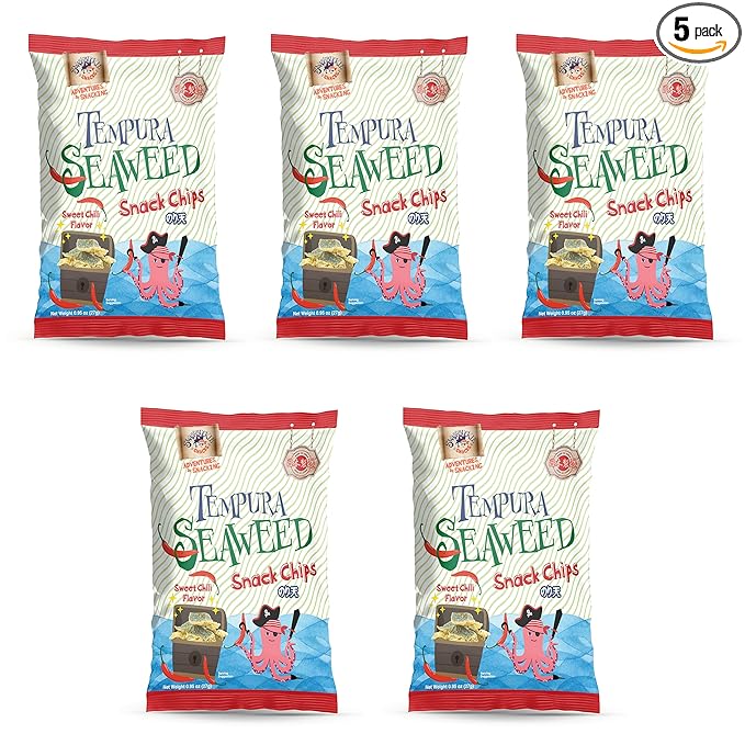 Japanese Tempura Seaweed Chips, Noriten ??Sweet Chili Flavor | 0.95oz x 5 Pack | Made in Japan by Swashbuckle Snacks
