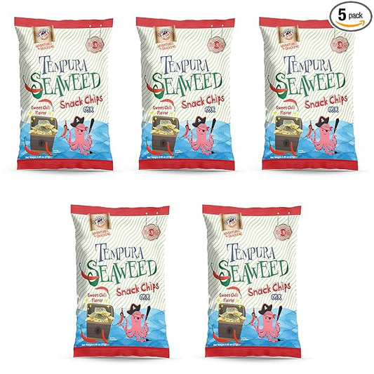 Japanese Tempura Seaweed Chips, Noriten ??Sweet Chili Flavor | 0.95oz x 5 Pack | Made in Japan by Swashbuckle Snacks