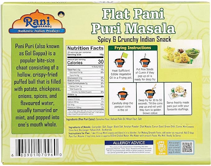 Rani Pani Puri Coins (Uncooked, Microwaveable wheat and Semolina Coins) 7oz (200g) with Pani Puri Masala (14-Spice Blend for Indian Spicy Water) 3.5oz (100g) ~ All Natural | Vegan | NON-GMO