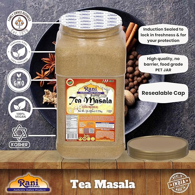 Rani Tea (Chai) Masala Indian Spice Blend 80oz (5lbs) 2.27kg Bulk PET Jar ~ All Natural | Vegan | Gluten Friendly | Salt & Sugar Free | NON-GMO | No Colors | Indian Origin