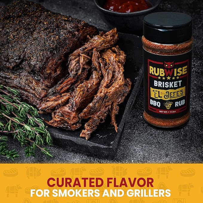 RubWise Texas Style Brisket Rub - El Jefe | Dry BBQ Rubs and Spices for Smoking & Grilling | Barbecue Meat Seasoning with Authentic Texan Flavor | Great on Beef, Steaks, Ribs & Burgers | 11.5oz
