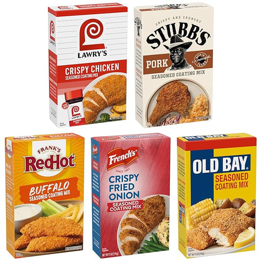 Seasoned Coating Mix Variety Pack, From Popular Brands Lawry??? Frank???RedHot, French??? OLD BAY, and Stubb's, For Coating and Mixing Wherever You???Use Breadcrumbs, 25 oz