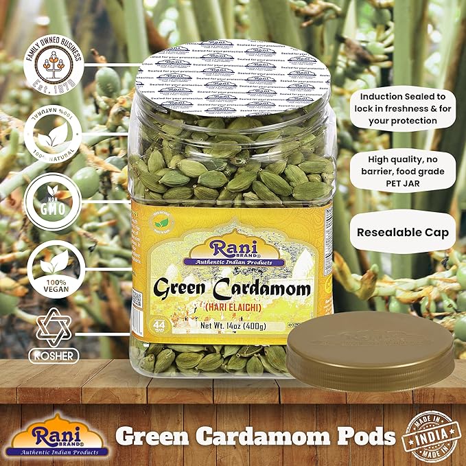 Rani Green Cardamom Pods Spice (Hari Elachi) 14oz (400g) PET Jar ~ All Natural | Vegan | Gluten Friendly | NON-GMO | Product of India