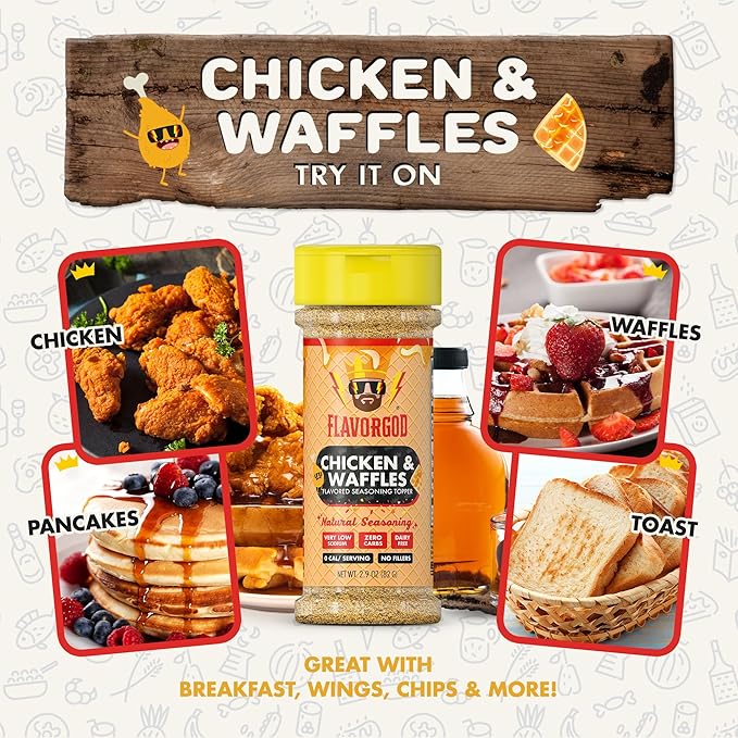 Chicken & Waffles Seasoning Topper Mix, 2 Bottles by Flavor God - Premium All Natural & Healthy Spice Blend for Chicken, Pasta & Vegetables - Kosher, Low Sodium Great Flavor Spices and Seasoning Gift