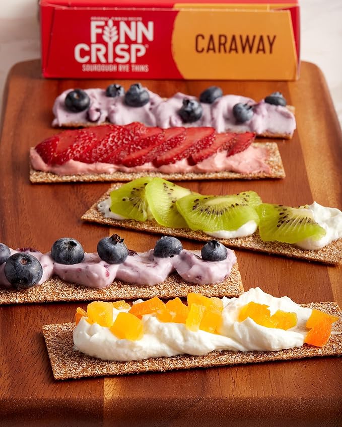 Finn Crisps Rye Crispbread with Caraway 7oz | Thin, Crispy Rye Flatbreads with Caraway | Authentic Finnish Sourdough Crispbread | Caraway Rye Crackers by Finn Crisp [7oz Box]
