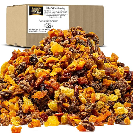Traina Home Grown Sun Dried Baker?셲 Fruit Medley - Diced Peaches, Cranberries, Apricots, Pears, Nectarines, and Raisins - Non GMO, Gluten Free, Value Size(5 lbs)