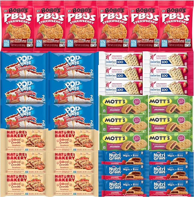 Niro Gift Basket | Strawberry Lovers Fruit Filled Bar Assortment | 6 Different Flavors 6 of Each 36 Bars Total | Cereal Bars, Breakfast Bars Delicious Strawberry Filled Treats for Nutritious Snacking