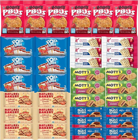 Niro Gift Basket | Strawberry Lovers Fruit Filled Bar Assortment | 6 Different Flavors 6 of Each 36 Bars Total | Cereal Bars, Breakfast Bars Delicious Strawberry Filled Treats for Nutritious Snacking