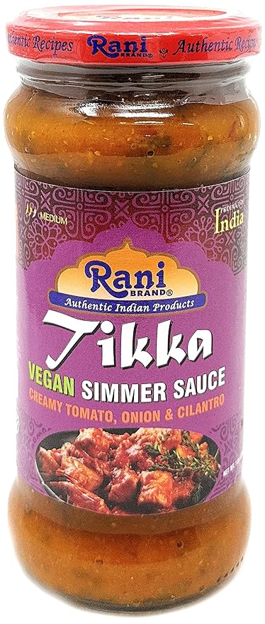 Rani Tikka Curry Vegan Simmer Sauce (Creamy Tomato, Onion & Cilantro) 14oz (400g) Glass Jar, Pack of 5 +1 FREE ~ Easy to Use | Vegan | No Colors | All Natural | NON-GMO | Gluten Free | Indian Origin