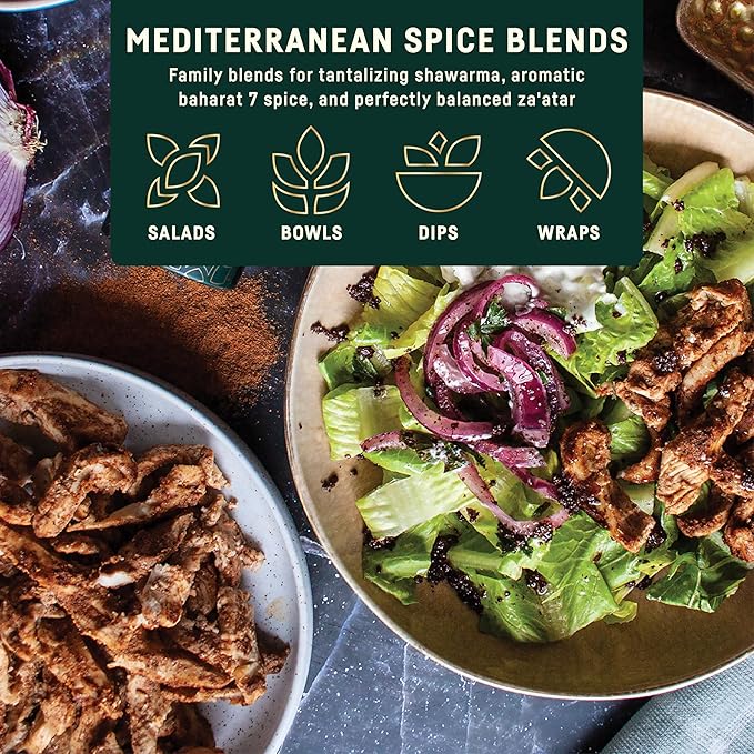 Afia Mediterranean Spice Blends Gift Set | Za?™atar, Baharat & Shawarma Spice | Mediterranean for Steak, Chicken and Vegetable Seasoning, BBQ Rub (Pack of 3)