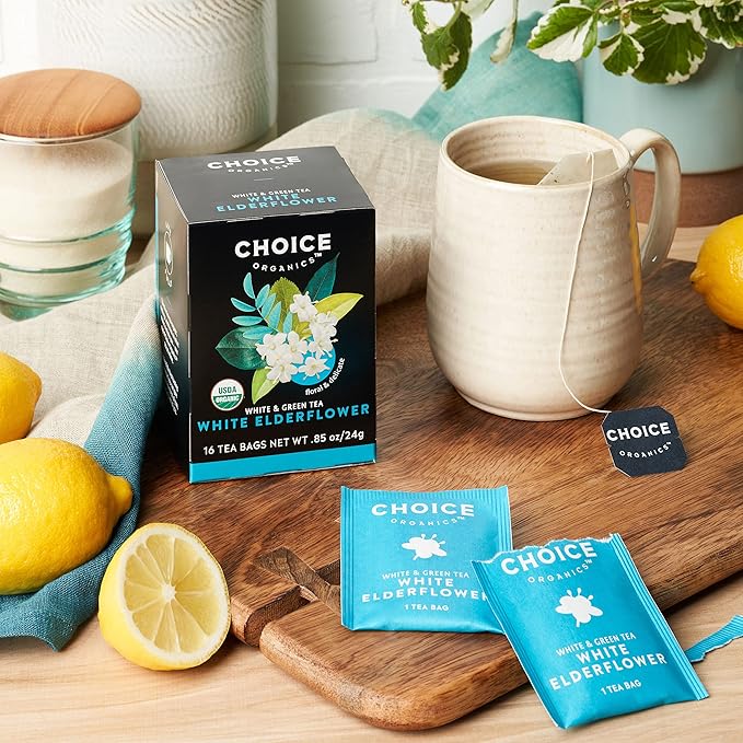 Choice Organic Teas White Elderflower Tea - Organic White & Green Tea - 16 Tea Bags (Pack of 1)