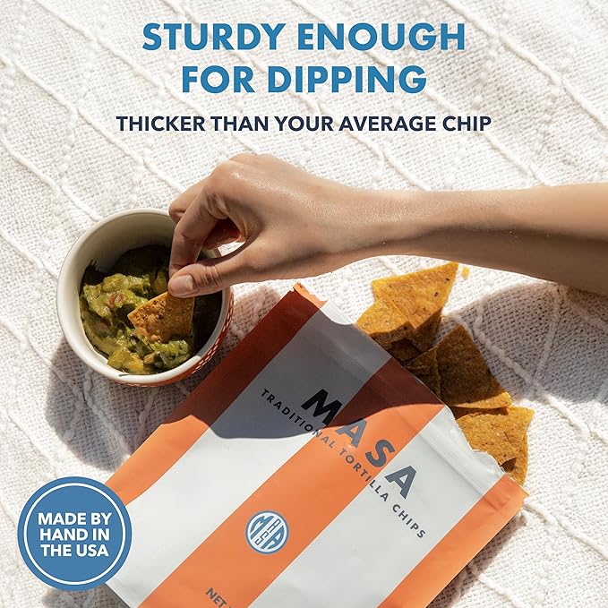 MASA Chips - Lime Flavored Tortilla Chips, Handmade Corn Chips & Crisps - Naturally Grown White Corn, Made with Grass Fed Tallow & Sea Salt - 6 Pack, 5 Ounce Each