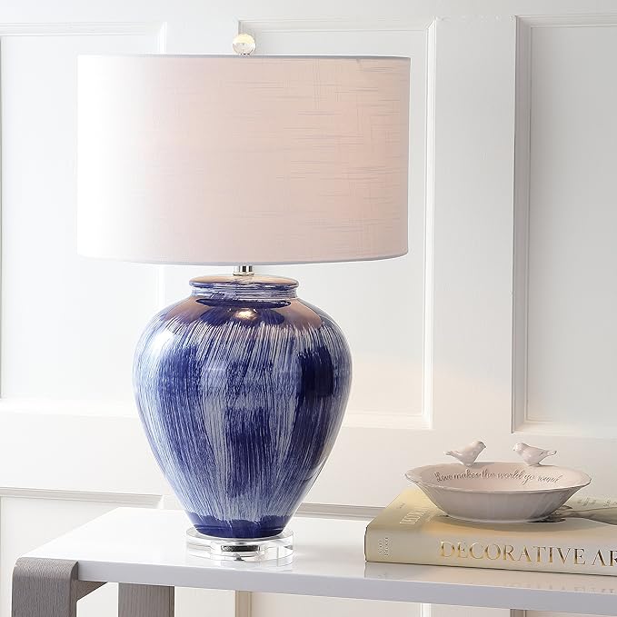 JONATHAN Y JYL5013A Wayland 26" Ceramic LED Table Lamp Transitional Glam Bedside Desk Nightstand Lamp for Bedroom Living Room Office College Bookcase LED Bulb Included, Seaside Blue