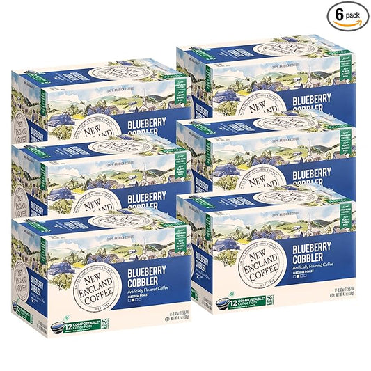 New England Coffee Blueberry Cobbler Medium Roast Single Serve Pods, 12ct Box (Pack of 6)
