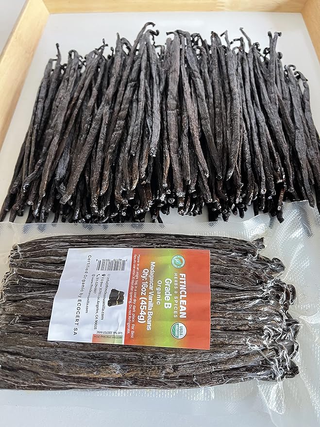 1 Lb Organic Madagascar Vanilla Beans Grade B. Certified USDA Organic 6"-7" by FITNCLEAN VANILLA. 16 oz Whole NON-GMO Bourbon Pods