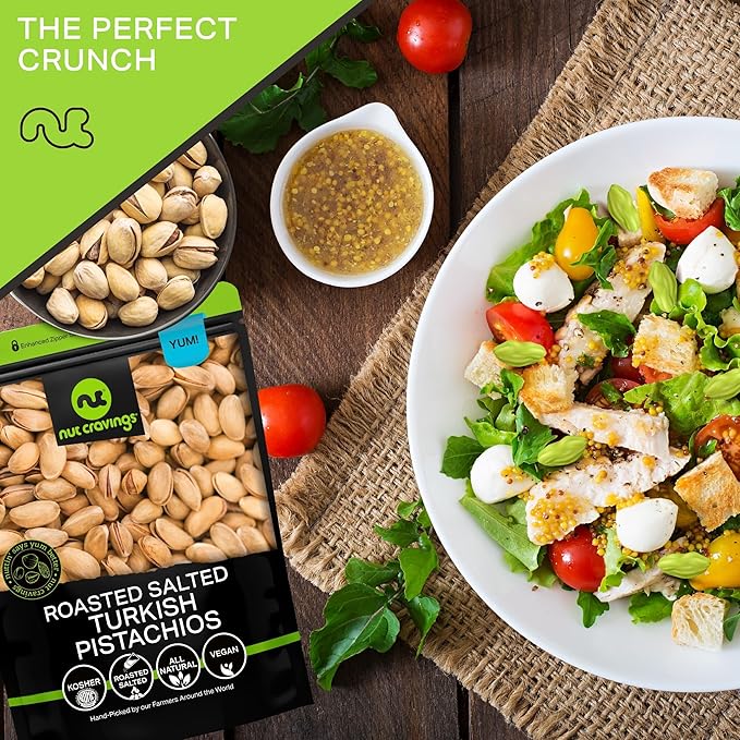 NUT CRAVINGS - Roasted & Lightly Salted Turkish Pistachios Antep (48oz - 3 LB) Packed Fresh in Resealable Bag - Nut Snack - Food Assortments