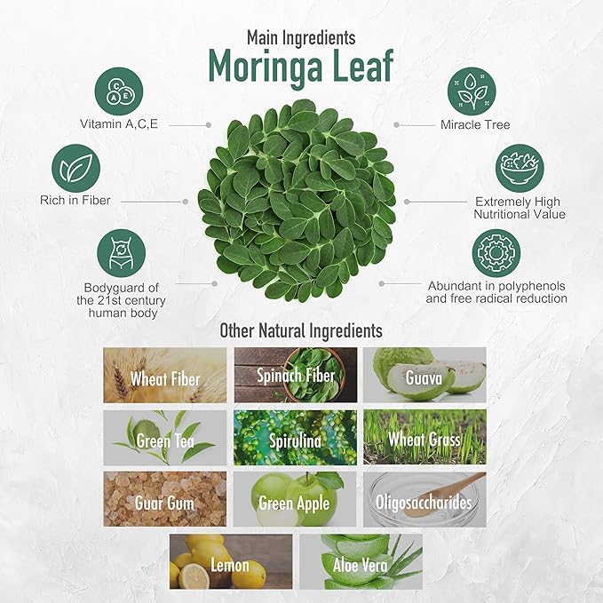 High-Fiber Drink Mix ??5 Salads in One, Moringa & Superfood Blend, Vegan, Nutrient-Rich, 2 Packets
