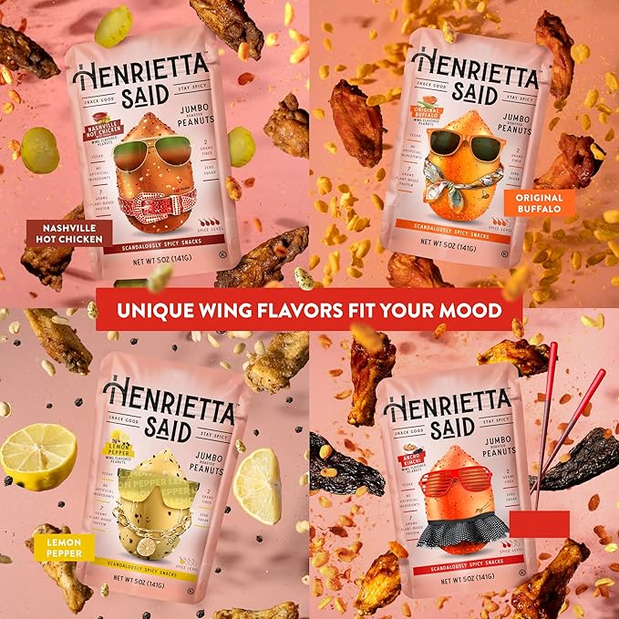 Henrietta Said Wing-Flavored Peanuts - Variety Pack - Truly Good Foods Shelled Snacking Nuts - Bold Flavors - Savory & Spicy - Jumbo Flavored Peanuts - Protein Packed Vegan Snack - 4 (5-oz) Packs