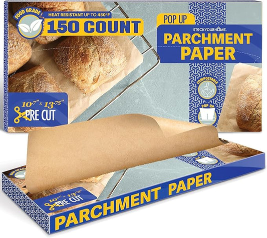 Stock Your Home 150 Ct Unbleached Parchment Paper Sheets, Pop Up Parchment Paper Sheets for Baking, Air fryer Sheets & Oven Liners FOr cookies, Bread, meat, Pizza (10.7?�x13.75??