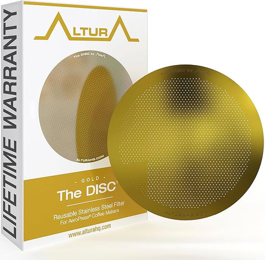 ALTURA The DISC Stainless Steel Filter for AeroPress Coffee Makers ??Reusable Metal Filter Replacement for Rich Flavor, Travel, and Eco-Friendly Brewing (Limited Edition GOLD)