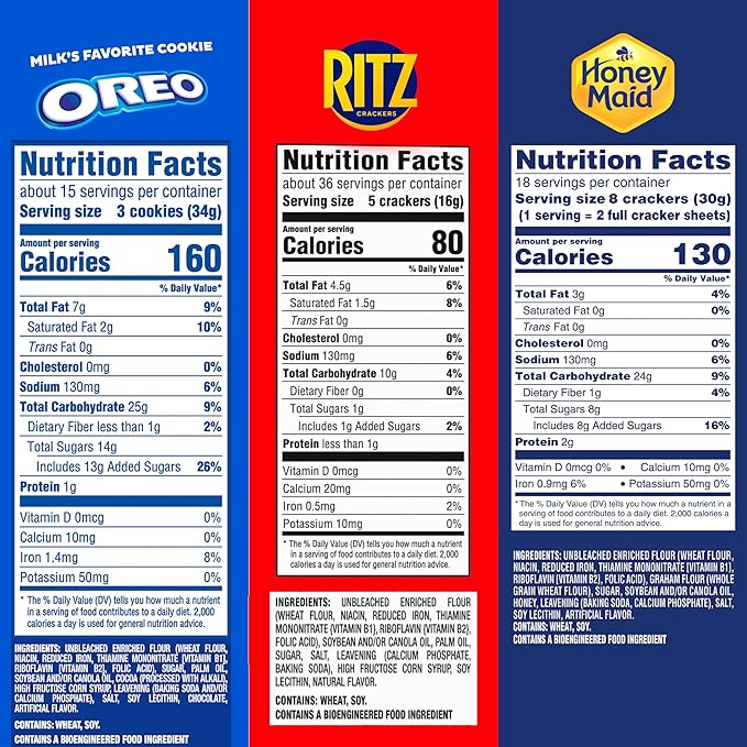 OREO Cookies, RITZ Crackers, Honey Maid Graham Crackers Variety Pack, Family Size, 3 Packs