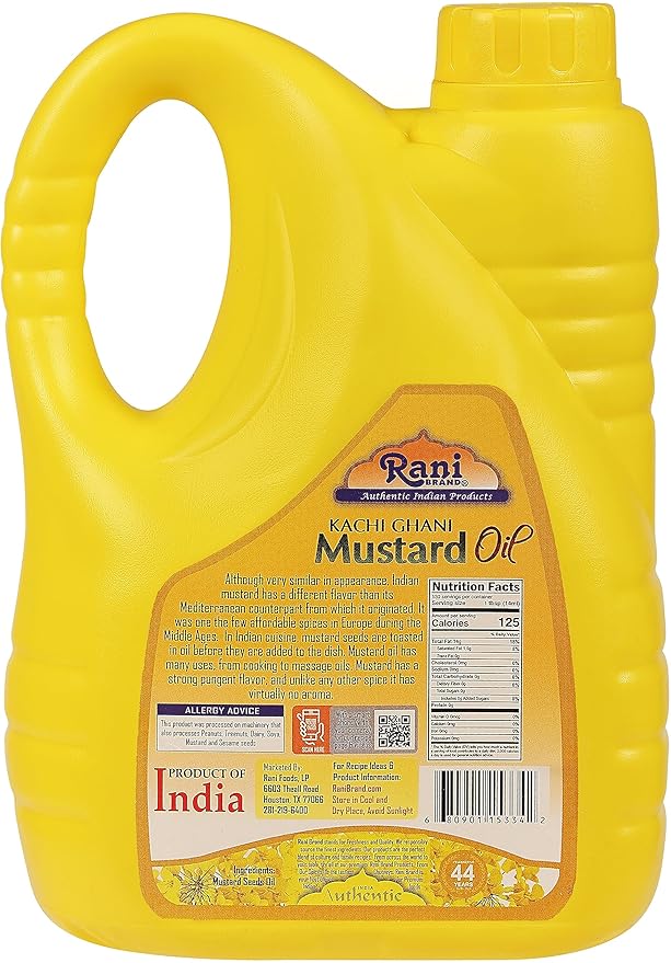 Rani Mustard Oil (Kachi Ghani) 67.6 Ounce (2 Liter) Pack of 6, NON-GMO | Gluten Free | Vegan | 100% Natural | Kosher