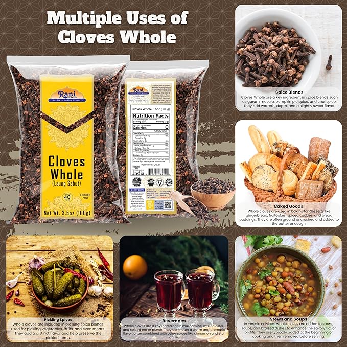 Rani Cloves Whole (Laung) 3.5oz (100g) Great for Food, Tea, Pomander Balls and Potpourri, Hand Selected, Spice ~ All Natural | NON-GMO | Kosher | Vegan | Gluten Friendly | Indian Origin