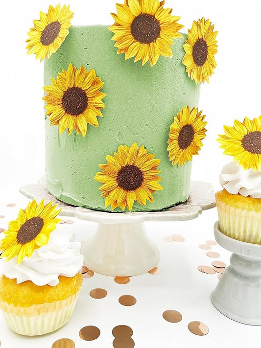 Sugar Robot - Edible Sunflowers for cake decorating - Large Size - Edible flowers cake decorations - Premium Crafted - Made in the USA Cake -Set of 12 (Sunflowers)