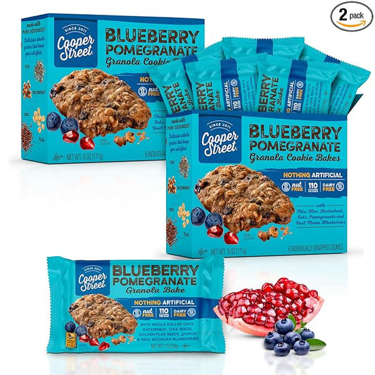 Cooper Street Granola Bakes in Delicious Blueberry Pomegranate Flavor | Healthy Chewy Granola Bars with Chia, Flax, Buckwheat and Oats | Individually Wrapped Healthy Breakfast Bars | 6 oz | 2 Pack