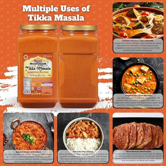 Rani Tikka Masala Indian 7-Spice Blend 80oz (5lbs) 2.27kg Bulk PET Jar ~ All Natural | Salt-Free | Vegan | No Colors | Gluten Friendly | NON-GMO | Kosher | Indian Origin