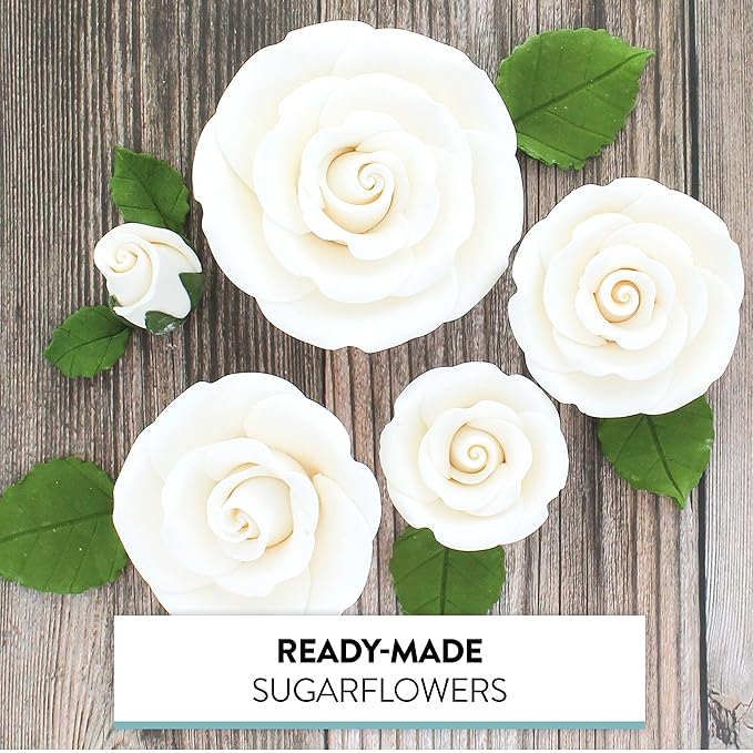 Global Sugar Art Exquisite Edble Rose & Leaf Sugar Cake Flowers Tray White, Unwired by Chef Alan Tetreault