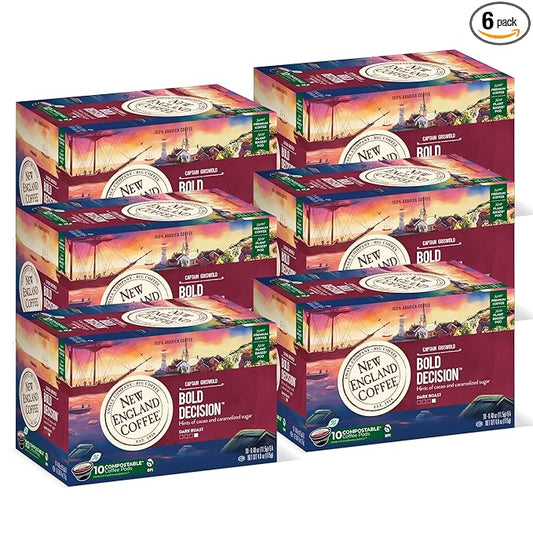 New England Coffee Bold Decision Dark Roast Single Serve Pods, 10ct Box (Pack of 6)