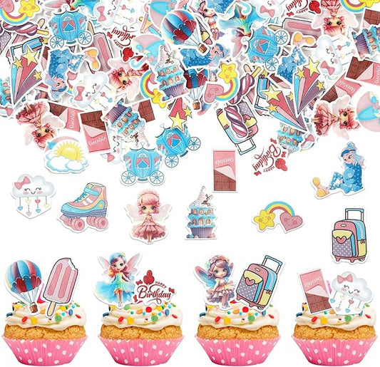 72 Pack Edible Fairy Cupcake Toppers Happy Birthday Party Angel Fairy Cupcake Picks Wing Angel Fairy Cake Decorations Party Supplies