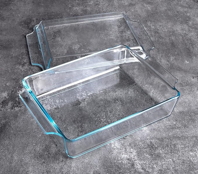 Rectangular Tempered Glass Casserole Dish, Tempered Glass Baking Dish with Glass Cover. Oven, Freezer and Dishwasher Safe. - 2 Liter