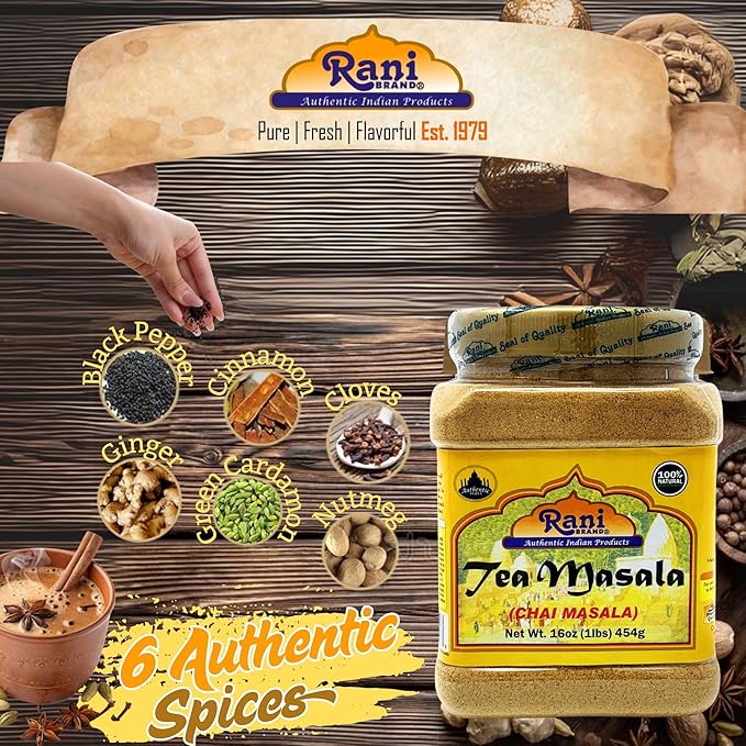 Rani Tea (Chai) Masala Indian Spice Blend 16oz (1lb) 454g Bulk PET Jar, Pack of 6 ~ All Natural | Vegan | Gluten Friendly | Salt & Sugar Free | NON-GMO | No Colors | Indian Origin