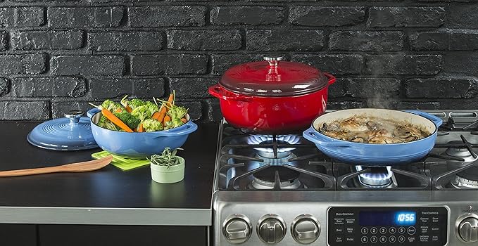Lodge 3.6 Quart Enameled Cast Iron Oval Casserole With Lid??Dual Handles ??Oven Safe up to 500ì§?F or on Stovetop - Use to Marinate, Cook, Bake, Refrigerate and Serve ??Island Spice Red