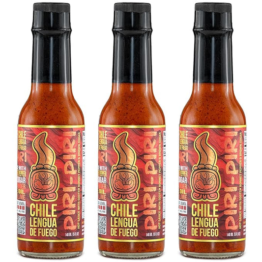 Hot Sauce | Chile Lengua de Fuego (Pack of 3, Piri Piri) – Medium Heat Gourmet Sauce with Scotch