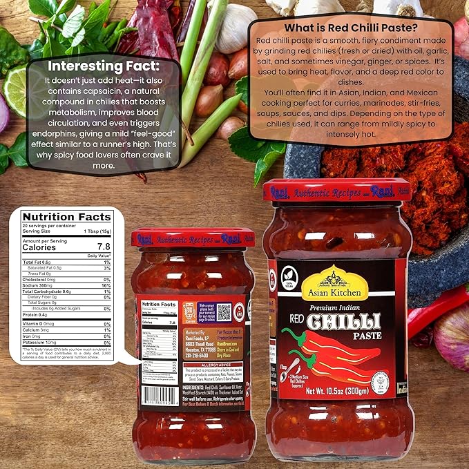 Asian Kitchen Red Chilli Cooking Paste 10.58oz (300g) Glass Jar ~ Vegan | Gluten Free | NON-GMO | No Colors | Indian Origin
