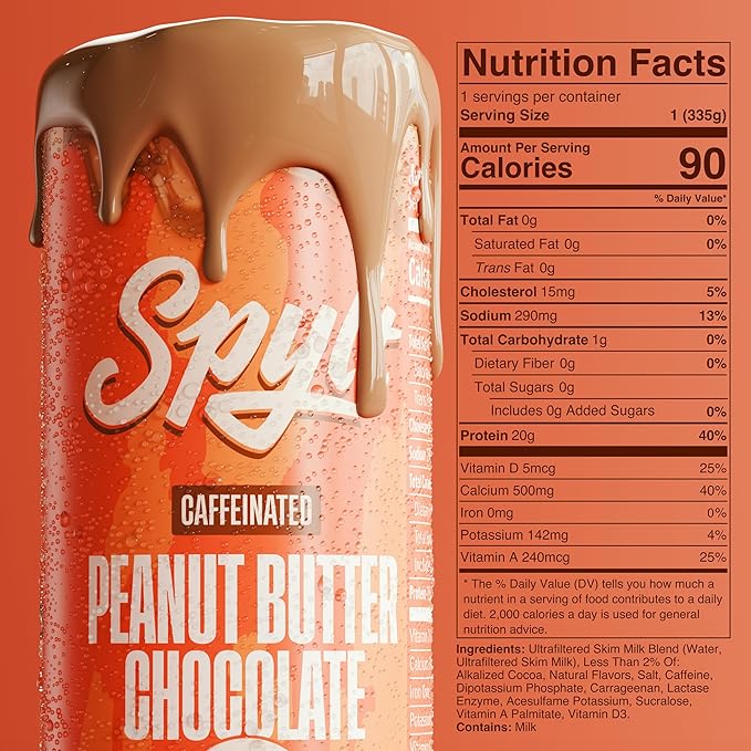 High Protein Peanut Butter Chocolate Milk with 60mg Caffeine & 20g Protein - 90 Calories, Ready to