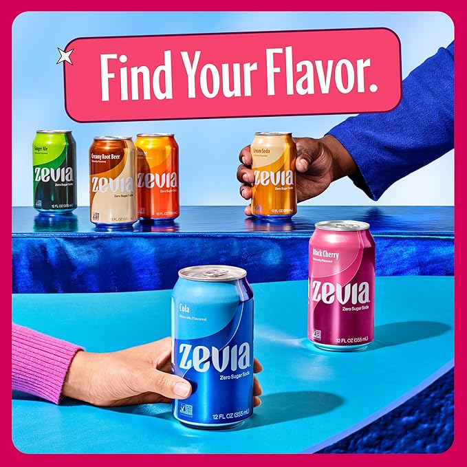Zevia Zero Sugar Soda, Black Cherry, 12 oz Cans (8-Pack) ??Naturally Sweetened, Non-GMO Project Verified, Gluten-Free, Vegan