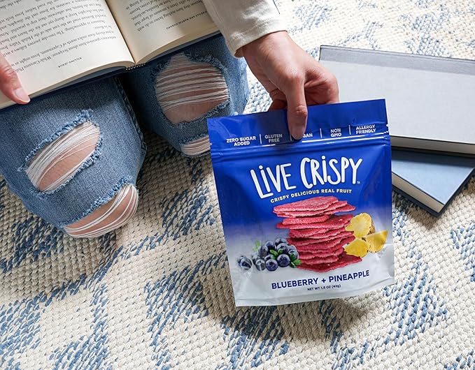 Live Crispy Fruit Chips - Pineapple-Powered Snack Packed with 100% Natural Fruit - Antioxidant-Rich, Vitamin-Packed (Blueberry/Pineapple) 2 Pack