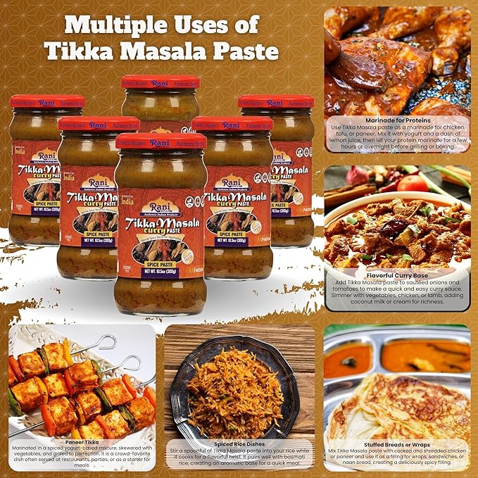 Rani Tikka Masala Cooking Spice Paste 10.5oz (300g) Glass Jar, Pack of 5+1 FREE ~ No Colors | All Natural | NON-GMO | Vegan | Gluten Free | Indian Origin