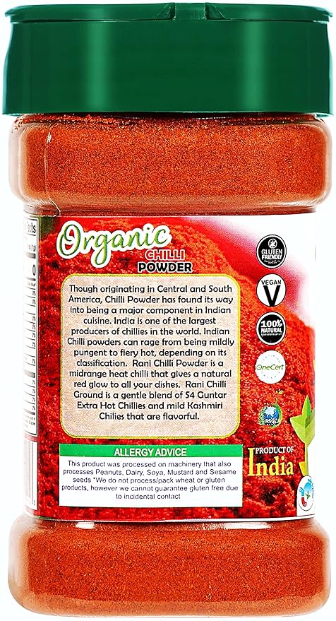 Rani Organic Chilli Powder (Mirchi Ground) 3oz (85g) PET Jar ~ All Natural | Vegan | Gluten Friendly | NON-GMO | Indian Origin | USDA Certified Organic