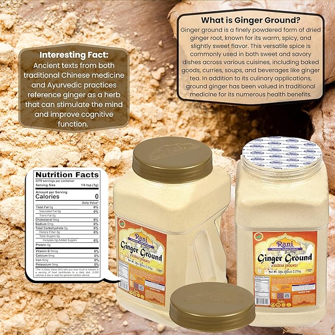Rani Ginger (Adarak) Powder Ground, Spice 80oz (5lbs) 2.27kg Bulk PET Jar ~ All Natural | Vegan | Gluten Friendly | NON-GMO | Kosher | Indian Origin