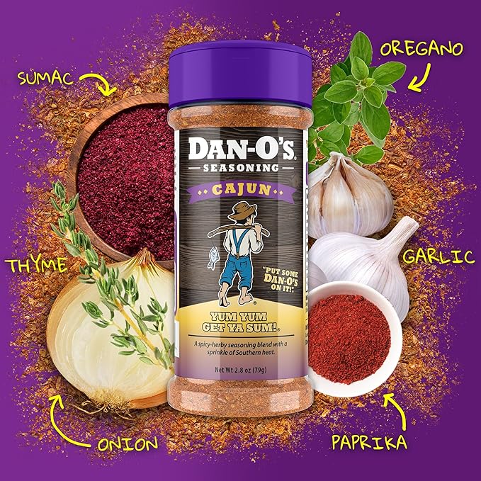 Dan-O's Cajun Seasoning, 2.8 oz Bottle, 2 Pack, Spicy Seasoning for Gumbo, Jambalaya, Shrimp, Chicken and More, Sugar Free, Zero Calorie, Use this Spice Blend to Craft a Marinade, Dry Rub or Sauce